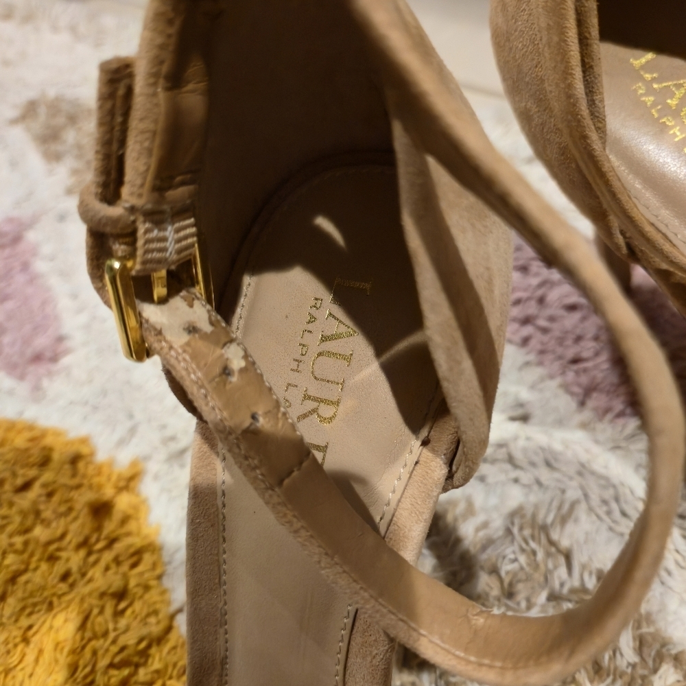 Ralph Lauren Stiletto Heel Ankle Strap Tarah Allie Gwen 9 Suede Classy Wedding - Picture 10 of 16